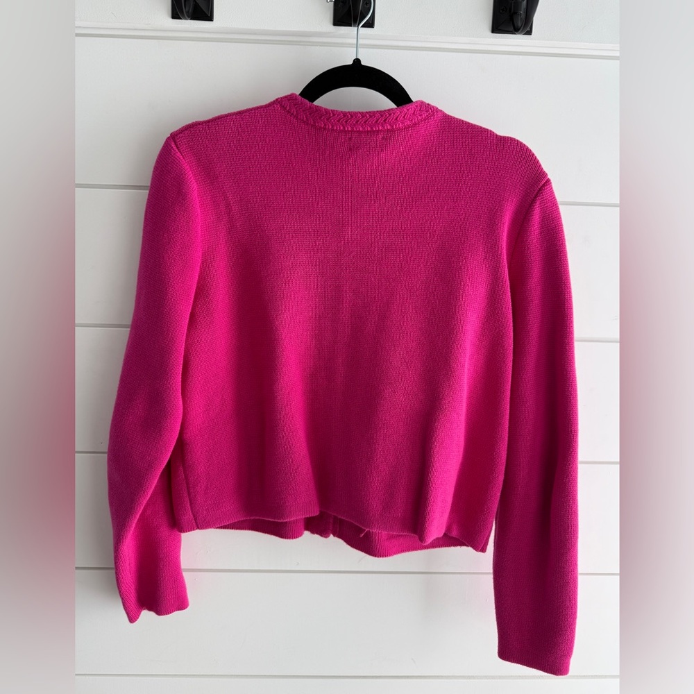 J. Crew Hot Pink Lady Jacket Cardigan with Gold Buttons, Size Medium - Picture 3 of 7